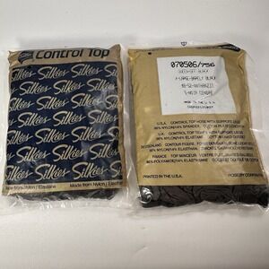 2 Vtg Silkies Control Top Pantyhose Size XL Queen Barely Black  Legs 070506‎